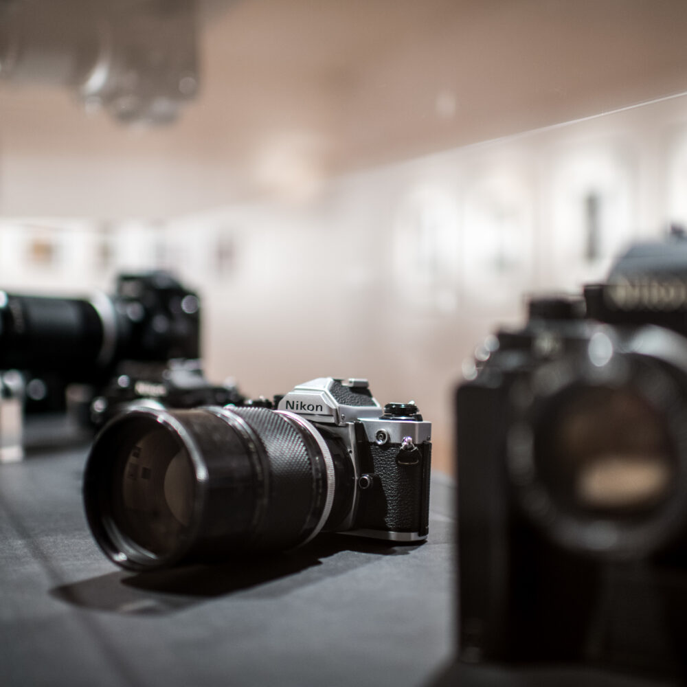 Vitriene with historical cameras of the brand Nikon