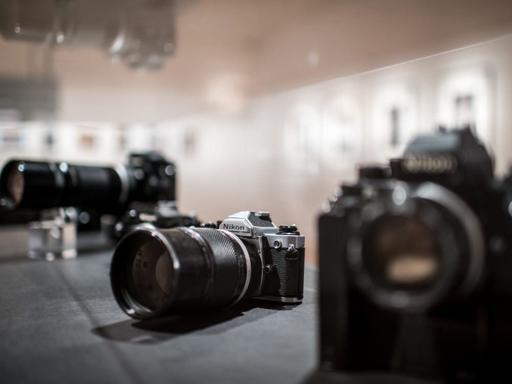 Vitriene with historical cameras of the brand Nikon