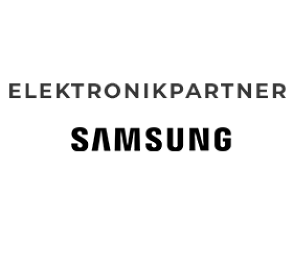Der Text „ELEKTRONIKPARTNER“ steht in fetter schwarzer Schrift auf weißem Hintergrund über „SAMSUNG“.